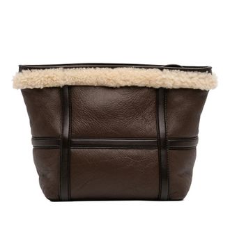 Bottega Veneta Pre-owned Bottega Veneta Shearling Trimmed Leather Clutch Ladies KFMTT3LFMJNLZADG
