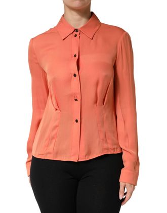 Emporio Armani Orange Collared Button Down Long Sleeves Womens Top