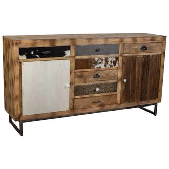 Wanderlust Deco Aparador De Madera Y Recortes De Piel Marr&oacute;n 180x47x95