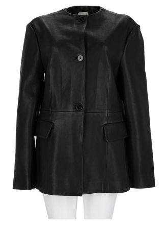 Alysi Black Tailored Flap Pocket Leather Jacket