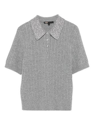 Maje embellished cable-knit lolo top - women - Wool - 0 - Grey