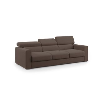 Divani.Store Dylan Sof&aacute; De 3 Plazas Con Pouf Extra&iacute;ble En Tejido Efecto Algod&oacute;n Impermeable 240 Cm Marr&oacute;n