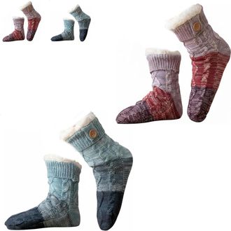 Generic Knitted Ultra-Thick Slipper Home Socks, Cozy Plush Loungewear Socks, Winter Non-slip Warm Plush Comfort for Indoor (2mix)