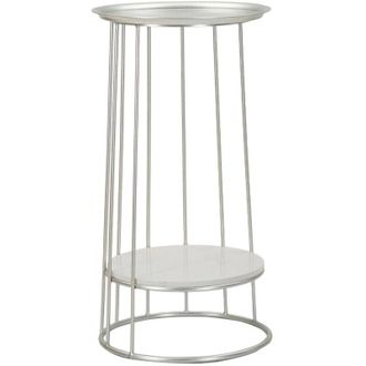 Dmora Dmora - Mesa De Caf&eacute; Biferno, Mesa De Centro Baja, Revistero Para Sof&aacute;, Estante De La Sala De Estar, 40x40 H76 Cm, Plata