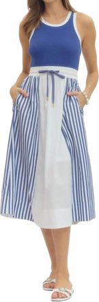 Entro Color Block Midi Dress In Blue