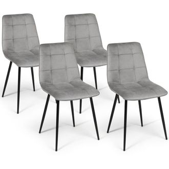 IDMarket Lote de 4 sillas de comedor mila de terciopelo gris claro