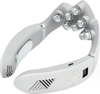 No Brand Masajeador De Cuello El&eacute;ctrico De Pulso Blanco Con 8 Cabezales De Masaje Bi&oacute;nicos
