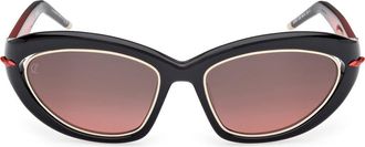 Christian Louboutin So Kate 55mm Gradient Cat Eye Sunglasses in Black /Red /Zeiss Red at Nordstrom