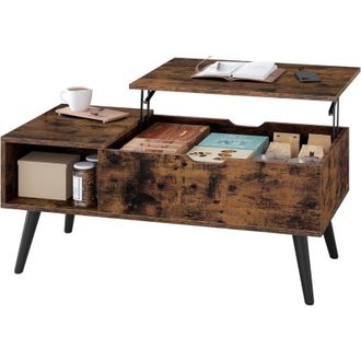 Woltu Mesa De Centro Mesa Elevadora Elevable Para Sal&oacute;n Sof&aacute; Gabinete Revistero 100x50x(43-57) Cm, Marr&oacute;n R&uacute;stico - Woltu