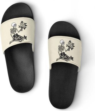 Generic Skeleton Skull And Rose Unisex Beach Slippers & Pool Slides Anti-Slip House Shoes for Home Outdoor
