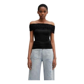 Marine Serre Top drapeado asim&eacute;trico - Blouses & Shirts - Mujer - Negro - XS