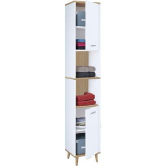 ebuy24 Vcm Armadio da bagno in legno Mobili da bagno Stand Armadio bagno Bagno Armadio alto Dimensioni ca. a. 181 x l. 32 x t. 28 cm - Landos (Bianco