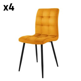 ML Design Lote de 4 sillas de terciopelo, mostaza