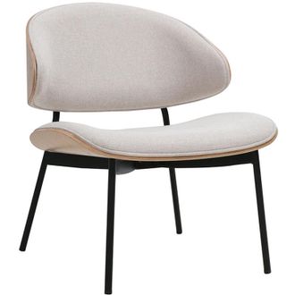 Miliboo Poltrona in tessuto effetto velluto beige, legno chiaro e metallo nero FABULO