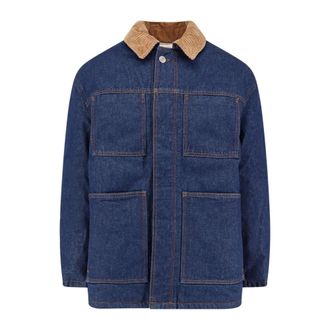 Ami Denim Jackets, male, Blue, Size: S Blue Corduroy Collar Jacket with Pockets