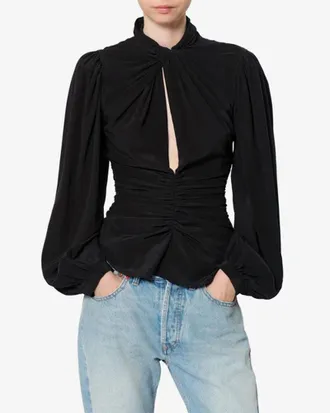 Isabel Marant Ruched Long-Sleeve Blouse - Black