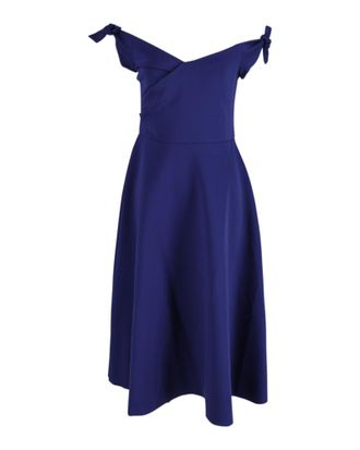 Saloni Ruth off-shoulder midi-jurk van neopreen in blauw polyester