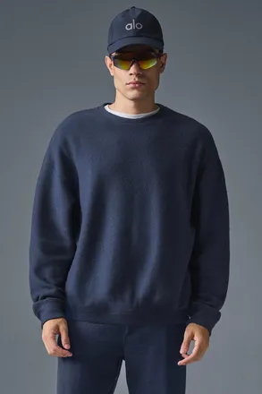Alo | Triumph Restore Crew Neck Sweatshirt in Navy Blue, Size: Medium