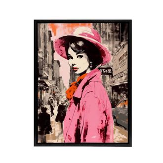 Artery8 Woman Retro Fashion Vintage Advert Style Framed Canvas Wall Art Print in Pink | Size: W24 x H32