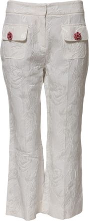 Dolce & Gabbana Womens White Cotton Floral Jacquard Pants Viscose Elastane