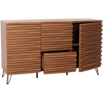 Hhg Non utilizzato] Credenza HHG 432, cassettiera alta, design 3D vani portaoggetti, legno massiccio mango metallo 85x142x44cm, color noce