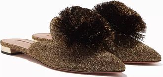 Aquazzura Womens Powder Puff Pom Pom Flat Slides In Gold