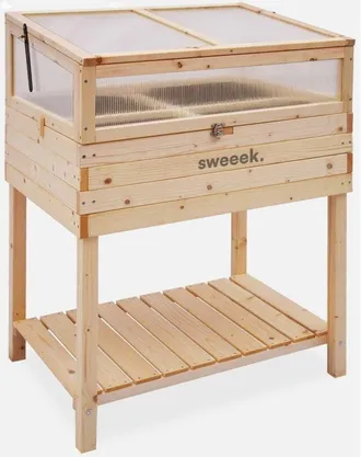 Sweeek Sweeek - Huerto Cuadrado Sobre Patas De Madera, 80x60x109cm, Erable, Madera, 80x60.4x108.9 Cm