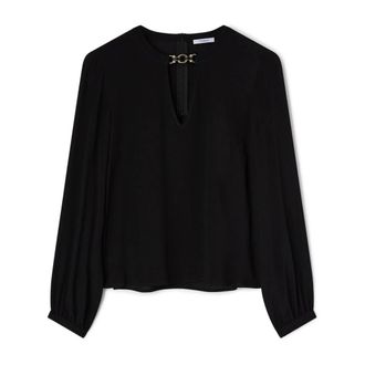 Motivi Camicetta in Cr&ecirc;pe de Chine con Passante Metallico - - Blouses & Shirts - Donna - Nero - M