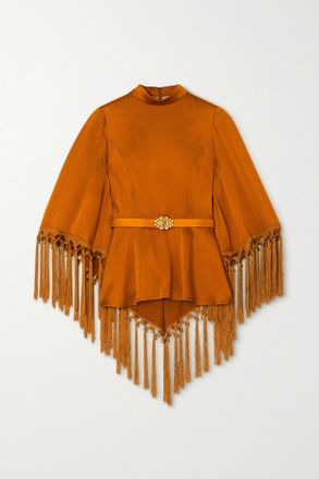 Andrew Gn Blusa A Mantella In Raso Martellato Con Nappe E Cintura - Marrone