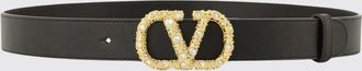 Valentino Garavani Cintura in pelle con fibbia VLogo Signature e cristalli