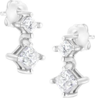 House of Brilliance 14K White Gold 3/4 cttw Double Diamond Stud Earrings at Nordstrom