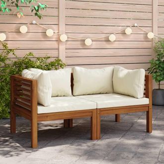 vidaXL Vidaxl - Sof&aacute;s De Esquina 2 Uds Cojines Blanco Crema Madera De Acacia