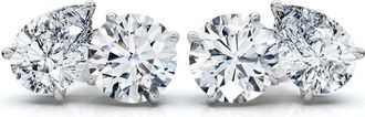 Pompeii3 1 1/3Ct Pear and Round Toi et Moi Diamond Earrings 14k Gold Lab Grown