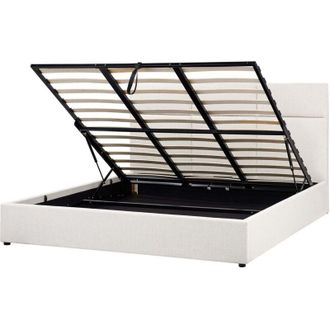Beliani Letto ottomano 180 x 200 cm con contenitore e testiera Camera da letto Mobili Poliestere Imbottitura Bianco Sporco Lagord