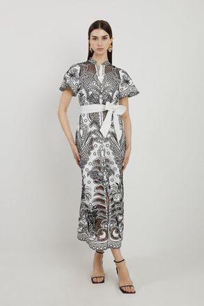 Karen Millen Cutwork Belted Woven Midi Dress