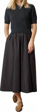 Lilla P Mixed Media Midi Dress In Black