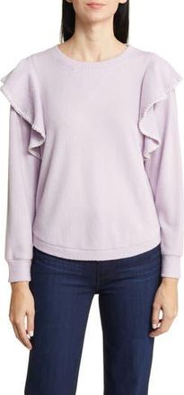 Wit & Wisdom Ruffle Crewneck Sweater in Lavender Frost/Off White at Nordstrom Rack, Size X-Small
