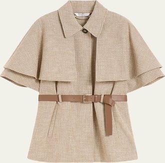 Max Mara Glen Plaid Cotton Cloak with Leather Belt