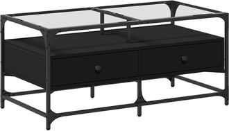 vidaXL Mesa de centro superficie de vidrio acero negro 98,5x50x45 cm Vidaxl