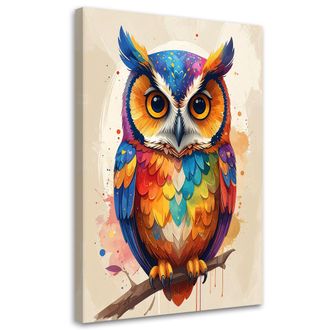 Feeby Cuadro Sobre Lienzo, B&uacute;ho Colorido P&aacute;jaro En Una Rama Animales Del Bosque, 70x100