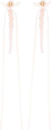 Simone Rocha Slim Bow Ribbon Drip Earrings - Crystal - Pink