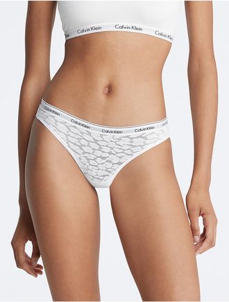 Calvin Klein Womens Modern Logo Lace Bikini - White - XS