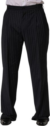 Dolce & Gabbana Mens Striped Wool-Blend Trousers Black Polyester Elastane