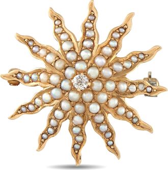 Luxury Bazaar 14K Rose Gold 0.07 ct Diamond Seed Pearl Starburst Brooch MF15-062926