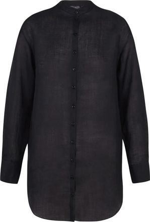 Cortana Oversized Ramie Shirt met Mao-kraag - Dames - Overhemden - Zwart - M - Overhemden