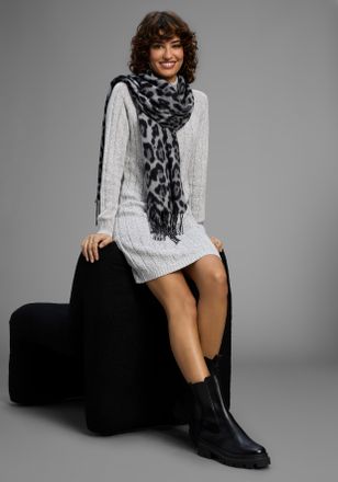 Laura Scott Modeschal LAURA SCOTT, Damen, grau, schwarz, Web, Obermaterial: 100% Polyester, gemustert, Modet&uuml;cher Modeschal, im trendigen Leopard-Design mit Frans