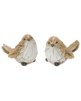 Melrose International Set Of 2 Carved Leaf Bird Figurine