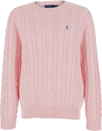 Polo Ralph Lauren Kabel Gebreide Pullover - Heren - Ronde hals truien - Roze - M - Katoen - Truien & Vesten