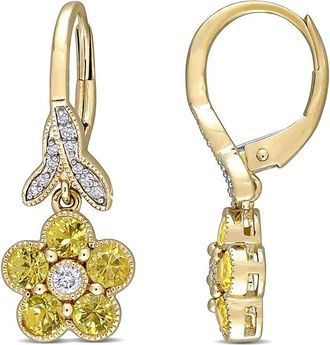 Rina Limor 10K 1.36 ct. tw. Diamond & Yellow Sapphire Floral Earrings
