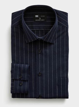 Le 31 Mens Banker-stripe navy shirt Modern fit